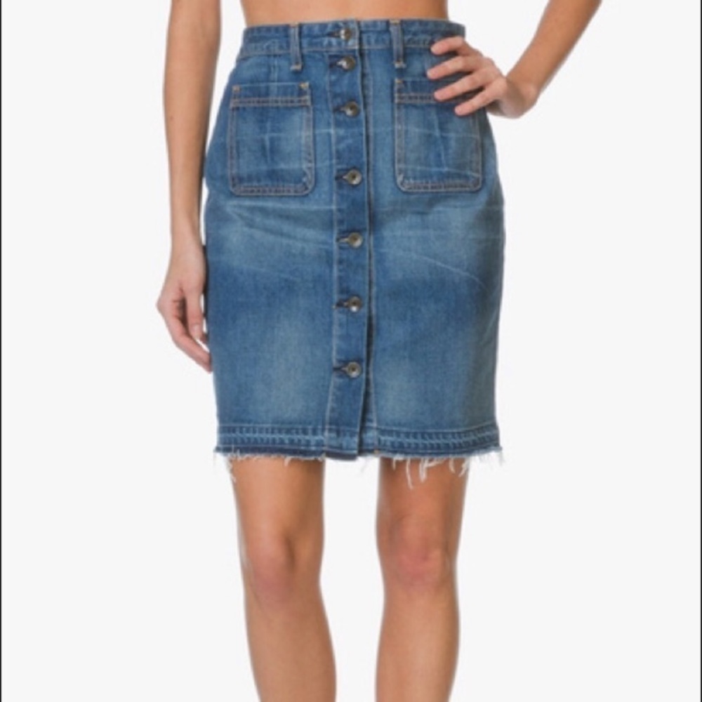 Rag & Bone Denim Button Down Jean Pencil Raw Hem Skirt sz 24